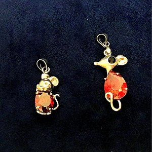 18K White Gold Filed Mouse Pendant Set of 2 - New